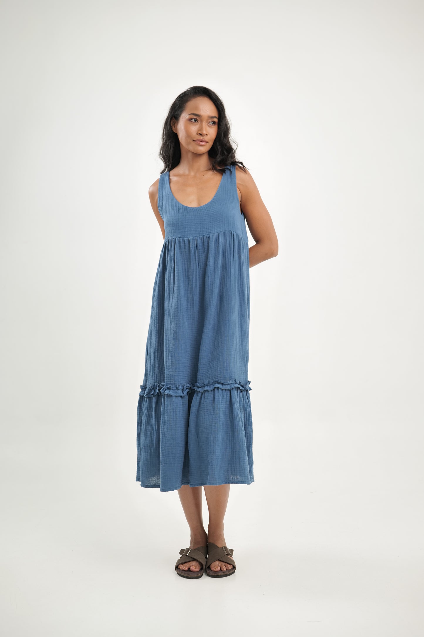 Cotton Sleeveless Dress Steel Blue | Amelia