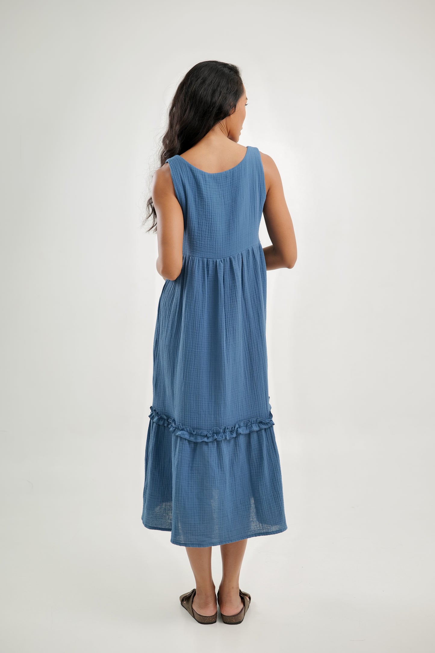 Cotton Sleeveless Dress Steel Blue | Amelia