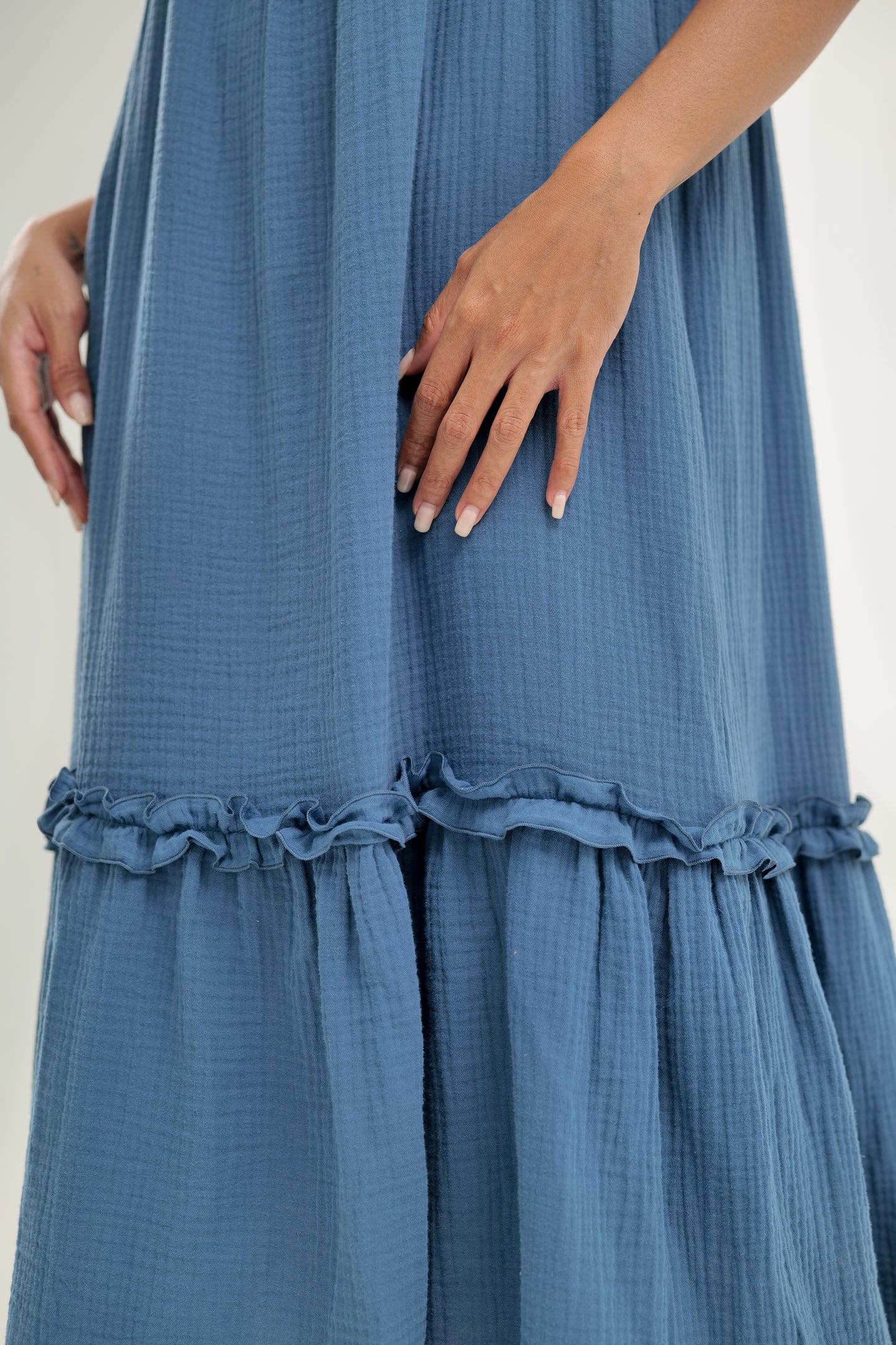 Cotton Sleeveless Dress Steel Blue | Amelia