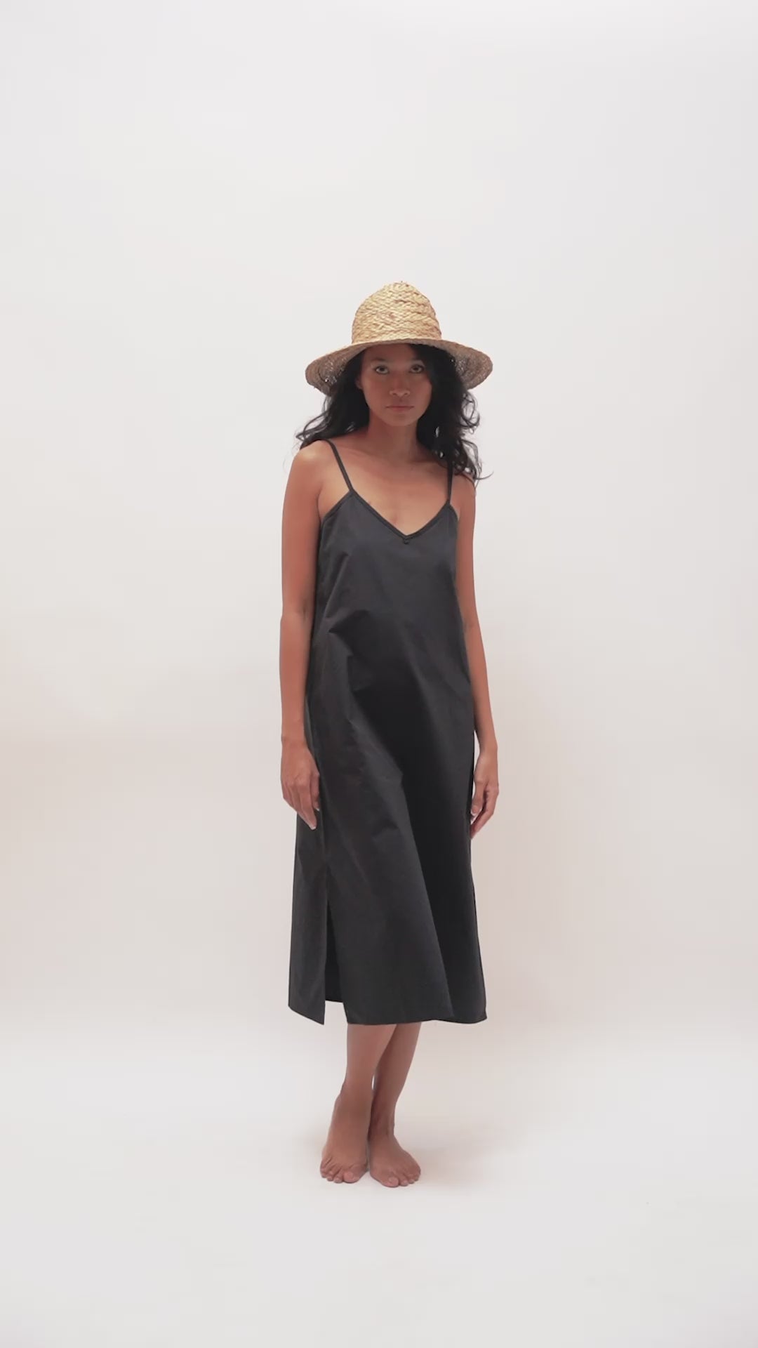 Black cotton poplin dress | video