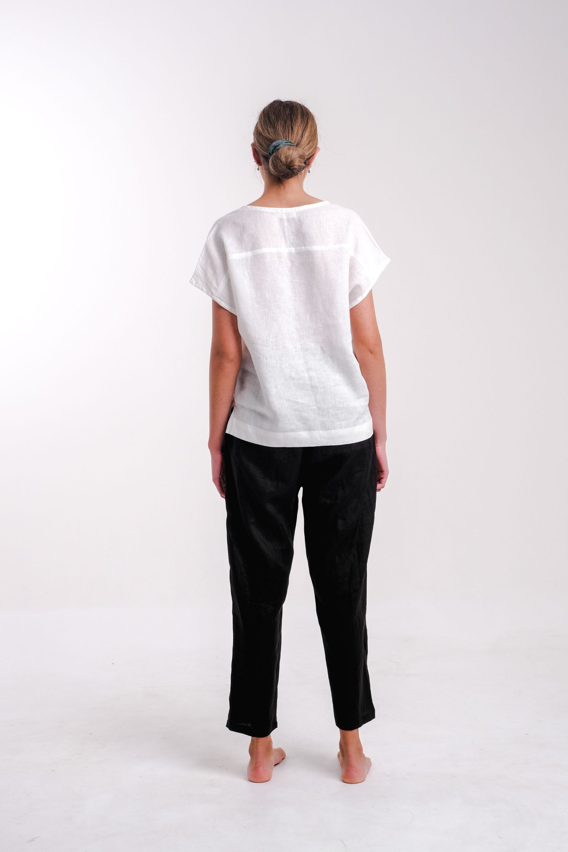 Women's White Linen Short Sleeve Top | Toni-Tops-Donnah
