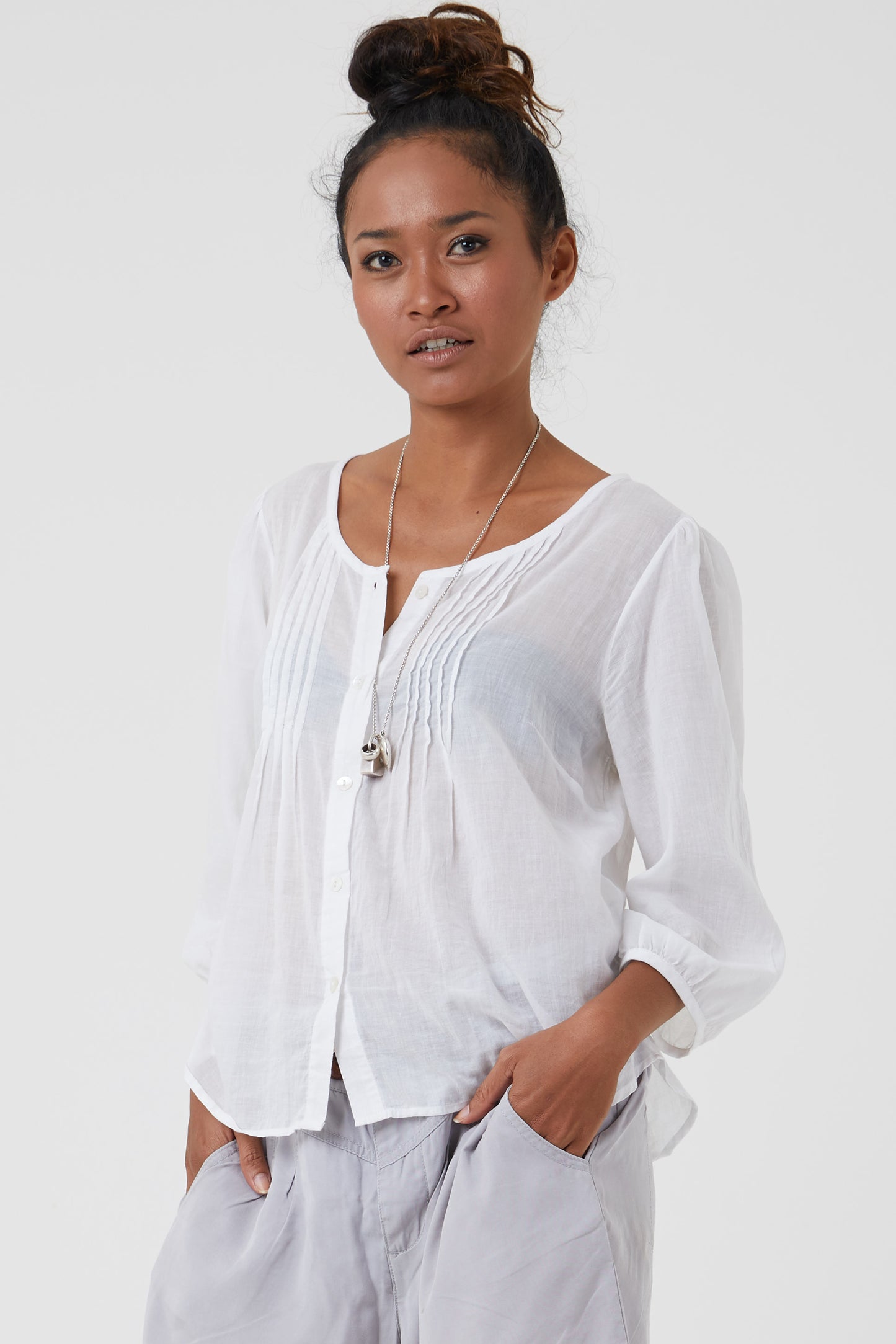 White cotton pintuck shirt