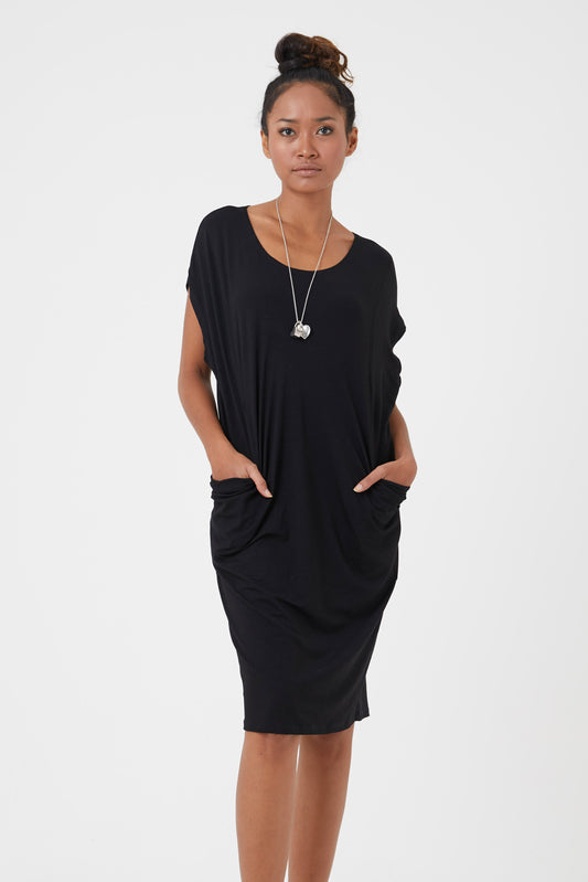 Women’s organic dresses - Black jersey tunic by Donnah