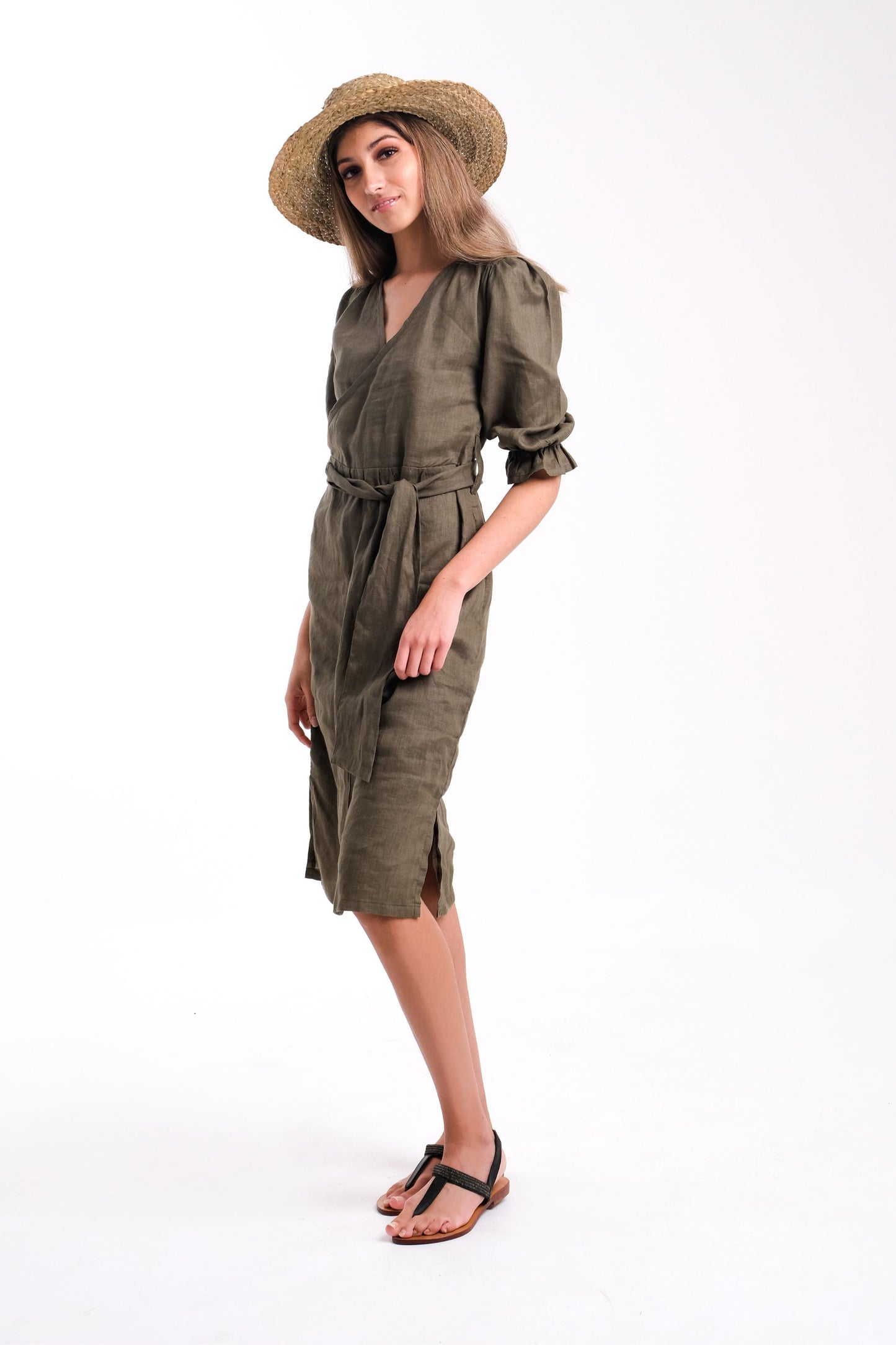 Linen Wrap Dress in Forrest Green | Jules-Dresses-Donnah
