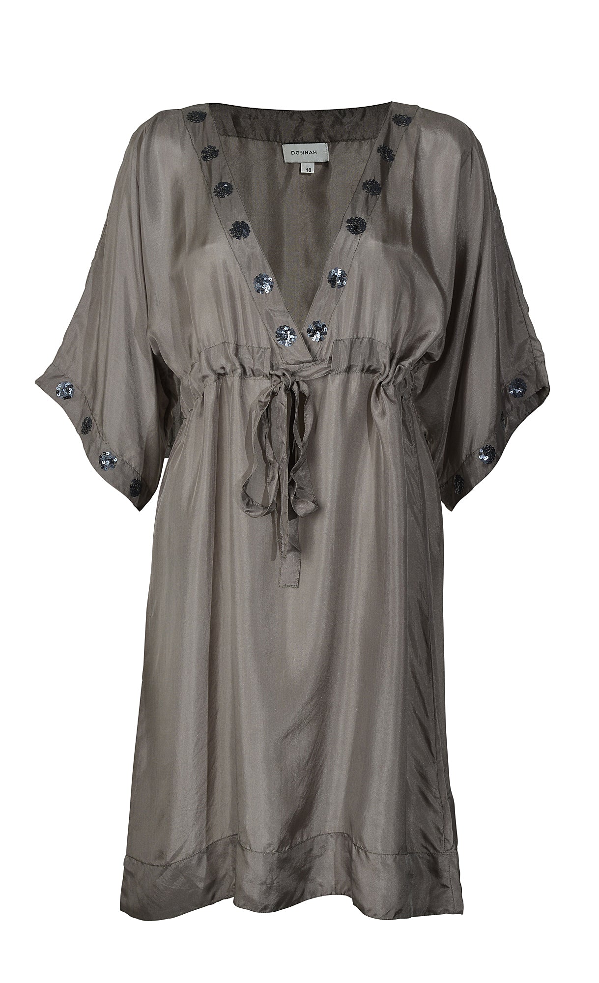 Women's Silk Beaded Caftan Dress In Taupe | Rendezvous