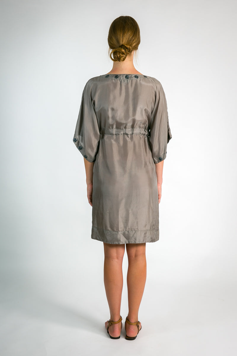 Women's Silk Beaded Caftan Dress In  Taupe | Rendezvous