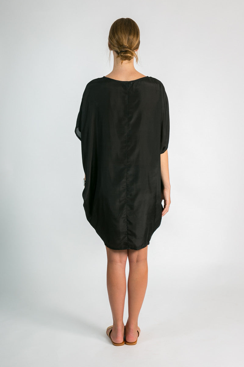 Back of Women's Black Silk Kaftan