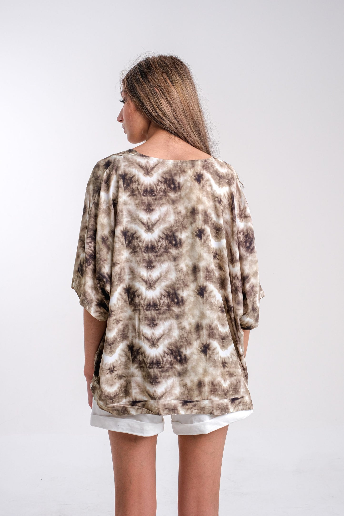 Short Sleeved Wrap | Muted Green and Earthy Hues