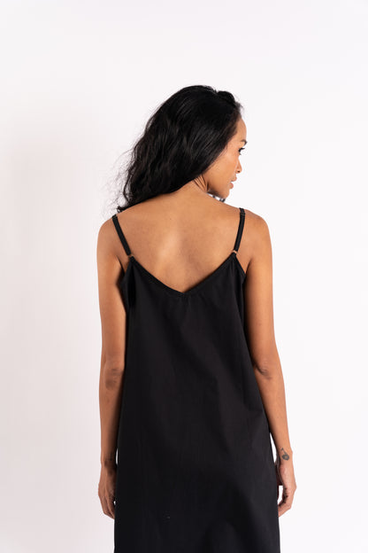 Black cotton poplin slip dress | back