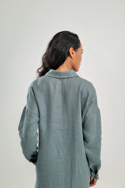 Linen Shirt Dress | Steel Blue | Alana