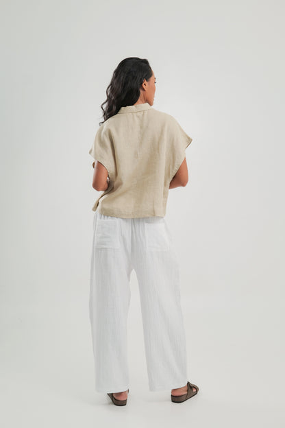 Short Sleeve Linen Top | Natural | Pia