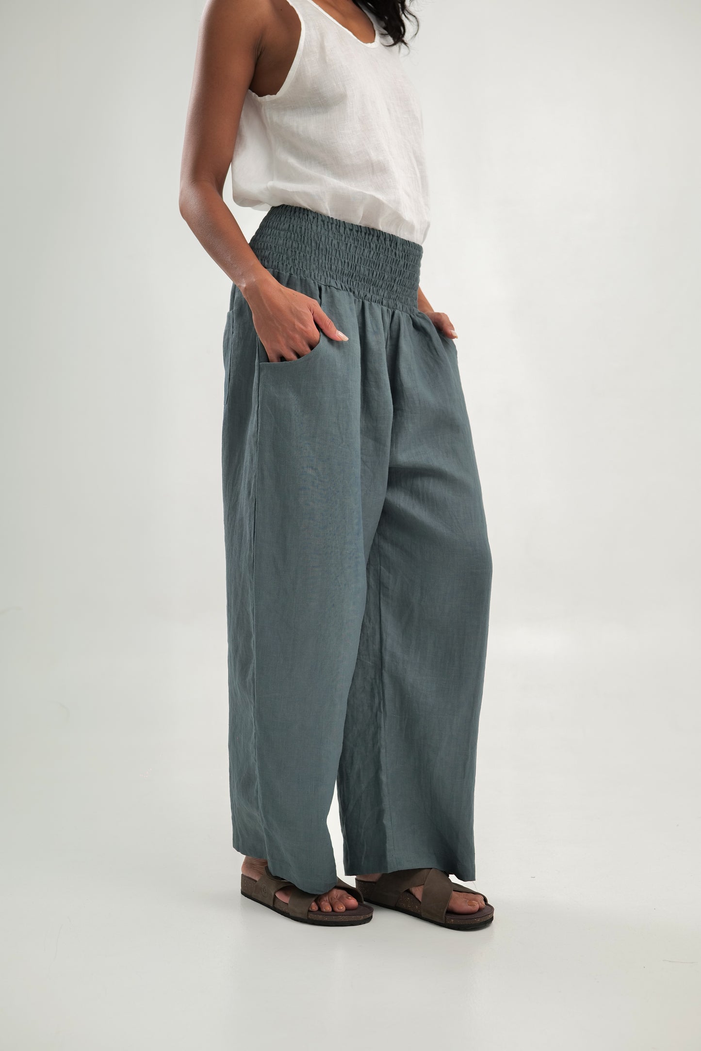 Relaxed Linen Pant | Steel Blue| Ankle Length | Mia