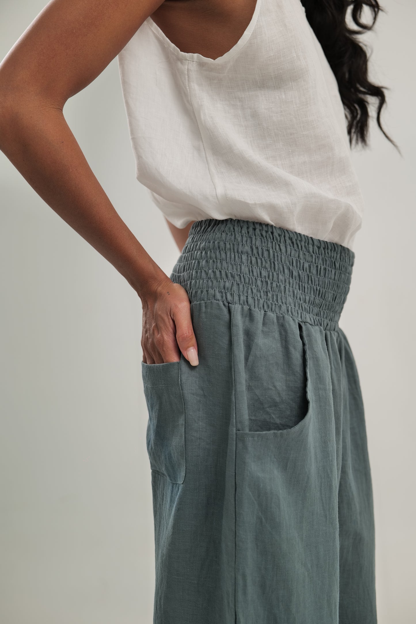 Relaxed Linen Pant | Steel Blue| Ankle Length | Mia