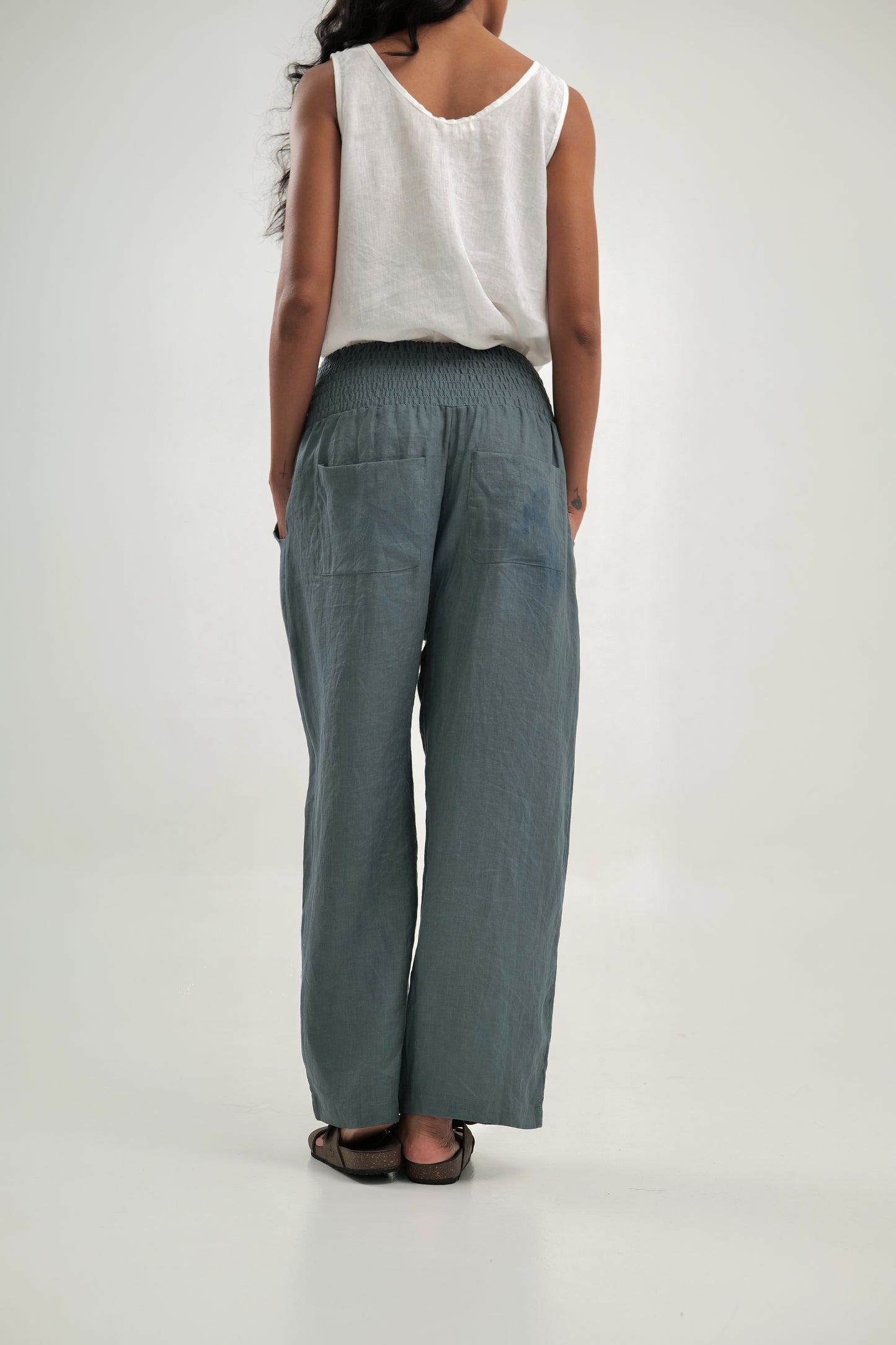 Linen Tank Top White With Scooped Hem | Celine