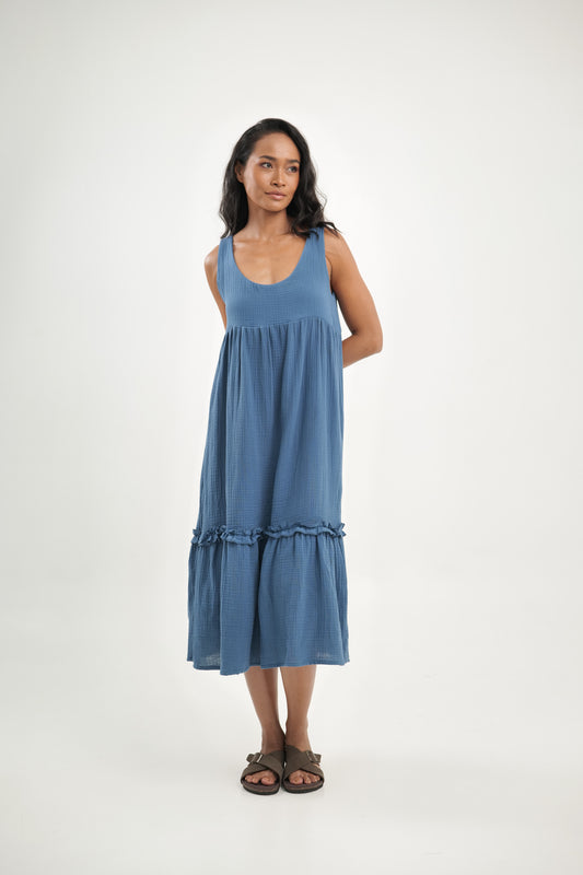 Cotton Sleeveless Dress Steel Blue | Amelia