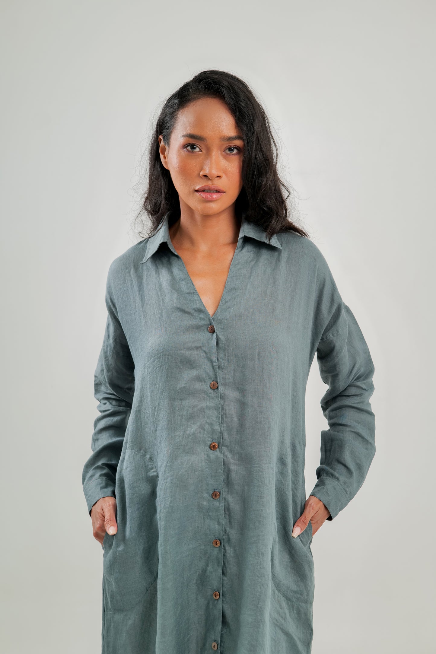 Linen Shirt Dress | Steel Blue | Alana