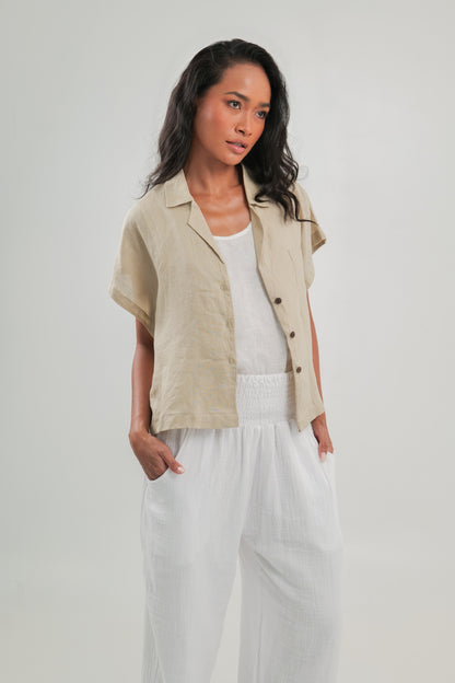 Short Sleeve Linen Top | Natural | Pia