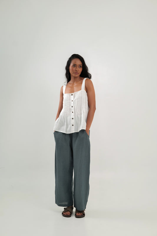 Linen Camisole White With Pintucks | Astrid