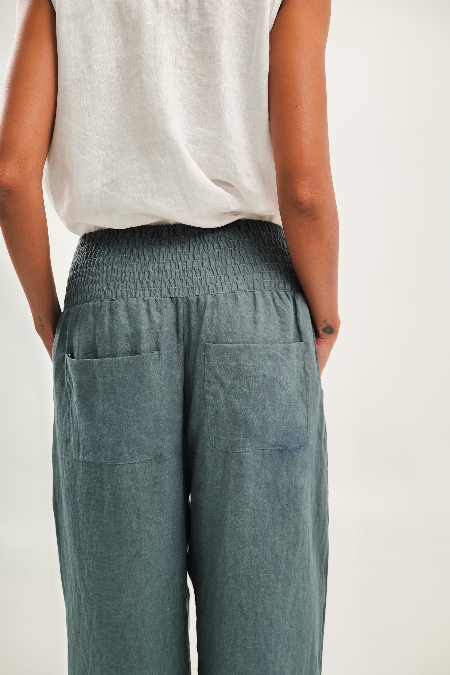 Relaxed Linen Pant | Steel Blue| Ankle Length | Mia