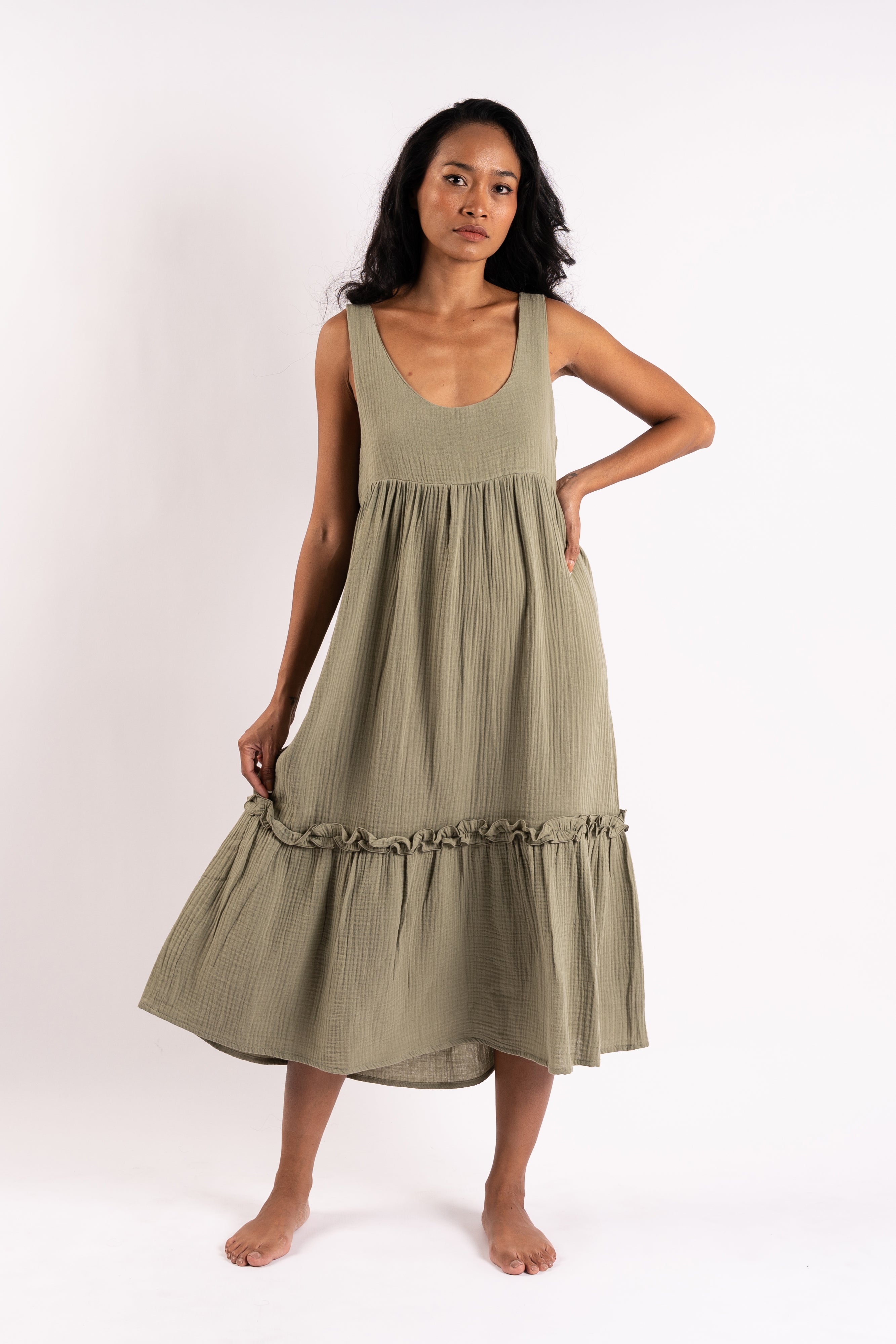 Green mid length dress hotsell