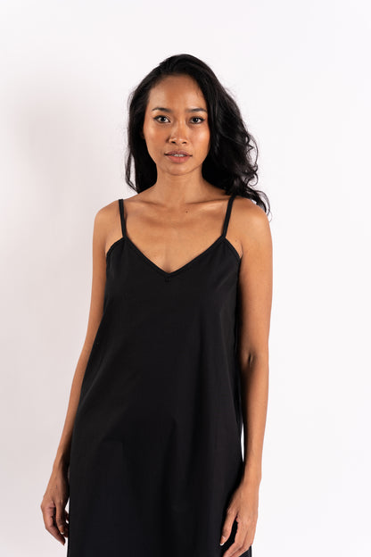 Sienna Slip Dress In Black With Adjustable Straps and Side Slits