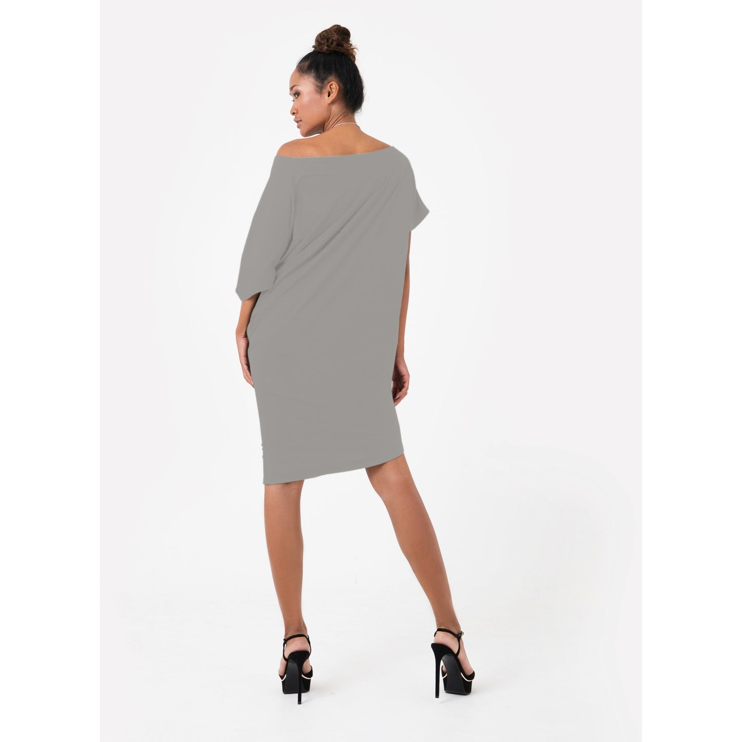 Jersey Off the Shoulder Dress in Stone | Adele