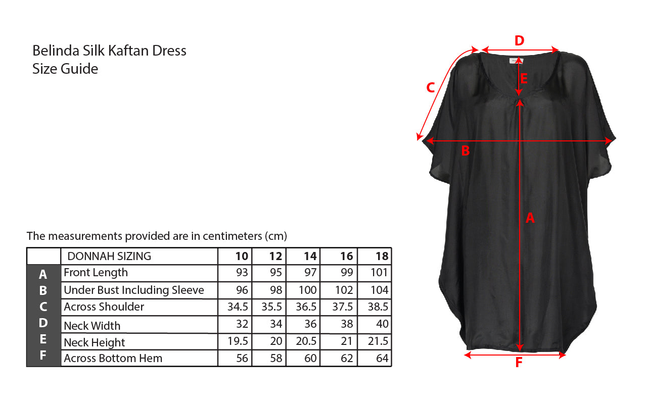 Black Silk Kaftan Size Guide