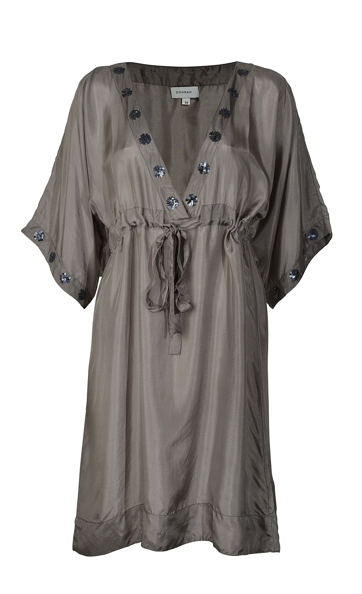Women's Silk Beaded Caftan Dress In  Taupe | Rendezvous