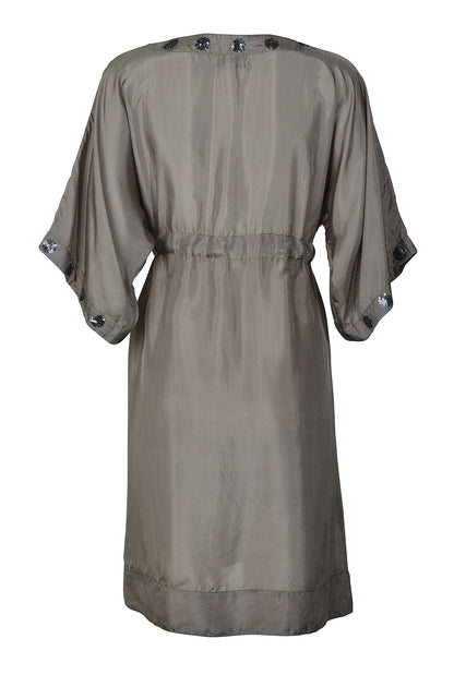 Women's Silk Beaded Caftan Dress In  Taupe | Rendezvous