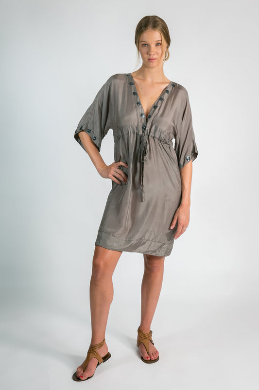 Women’s organic clothing Australia l silk kaftan in taupe l Donnah